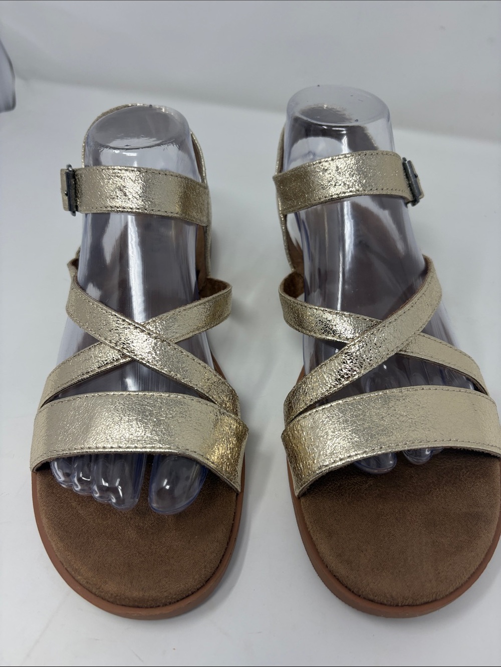 Toms Metallic Gold Strappy Comfort Sandals Size 9 Excellent Pre-Loved Condition